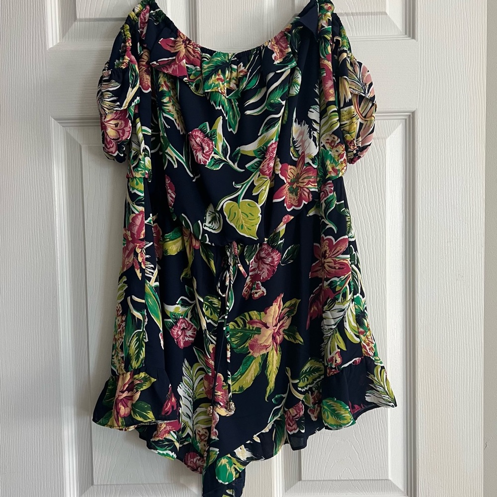 City Studio Off the Shoulder Floral Romper, Size Large
